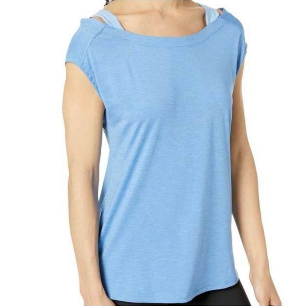Columbia NWT Sky Blue Cold Shoulder Short Sleeve Activewear Top Shirt Size Large